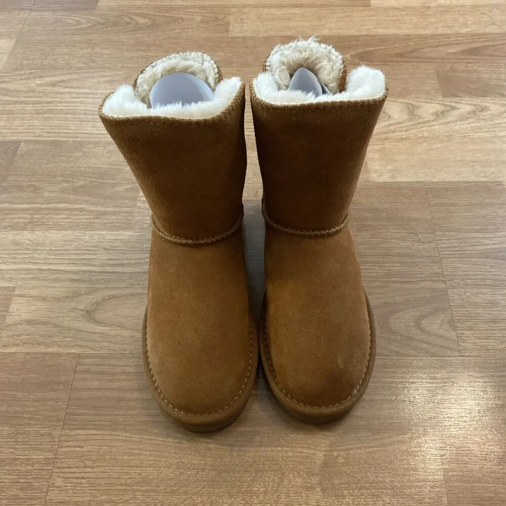 Style & Co Teenyy suede winter Booties Chestnut Faux Fur Lined Boots sz 5 New